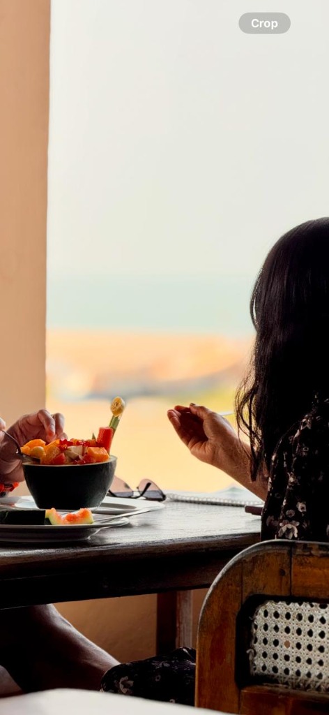 Guest dining with a fruit bowl